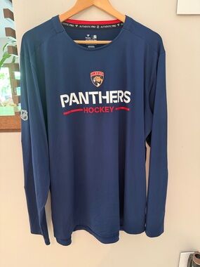 NEW Fanatics Men’s Authentic Pro Navy Blue pull over tee Florida Panthers NHL XL